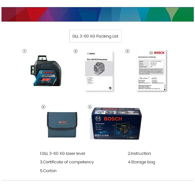 Bosch Professional Laser Level Green Beam Self-Leveling Cross-Line Laser Gradienter Rangefinders GLL 3-60 XG/GLL 50-15 XG/GLL50G - Image 9