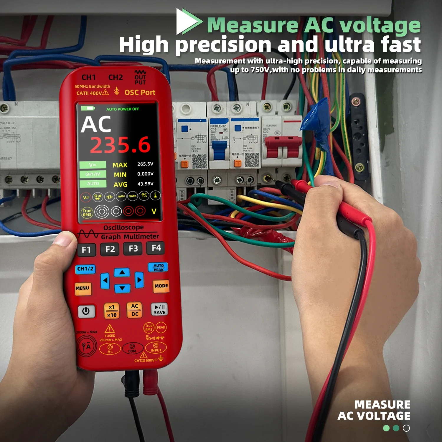BSIDE 4-IN-1 Handheld Oscilloscope Digital Multimeter+Function Signal Generator Dual Channel O7:25MHz/O9:50MHz Current Tester - Image 4