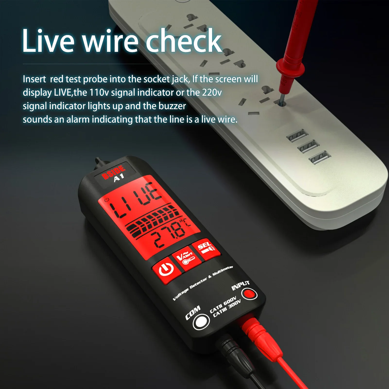 BSIDE A1 2000 Counts Multimeter LCD Digital Tester Voltage Detector DC/AC Voltage Frequency Resistance NCV True RMS Meter - Image 3