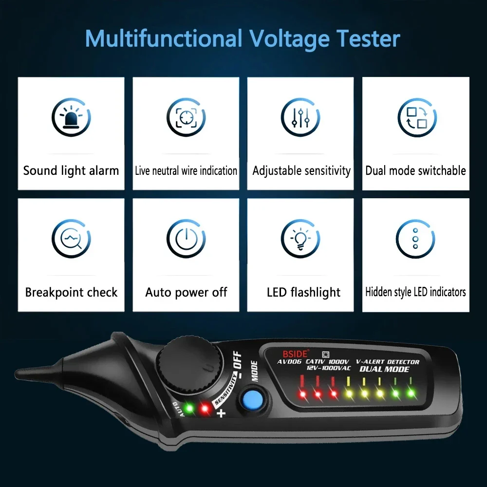 BSIDE AVD06 Non-Contact Voltage detector indicator Profession Smart Test Pencil Live/phase Wire Breakpoint NCV Continuity Meter - Image 6