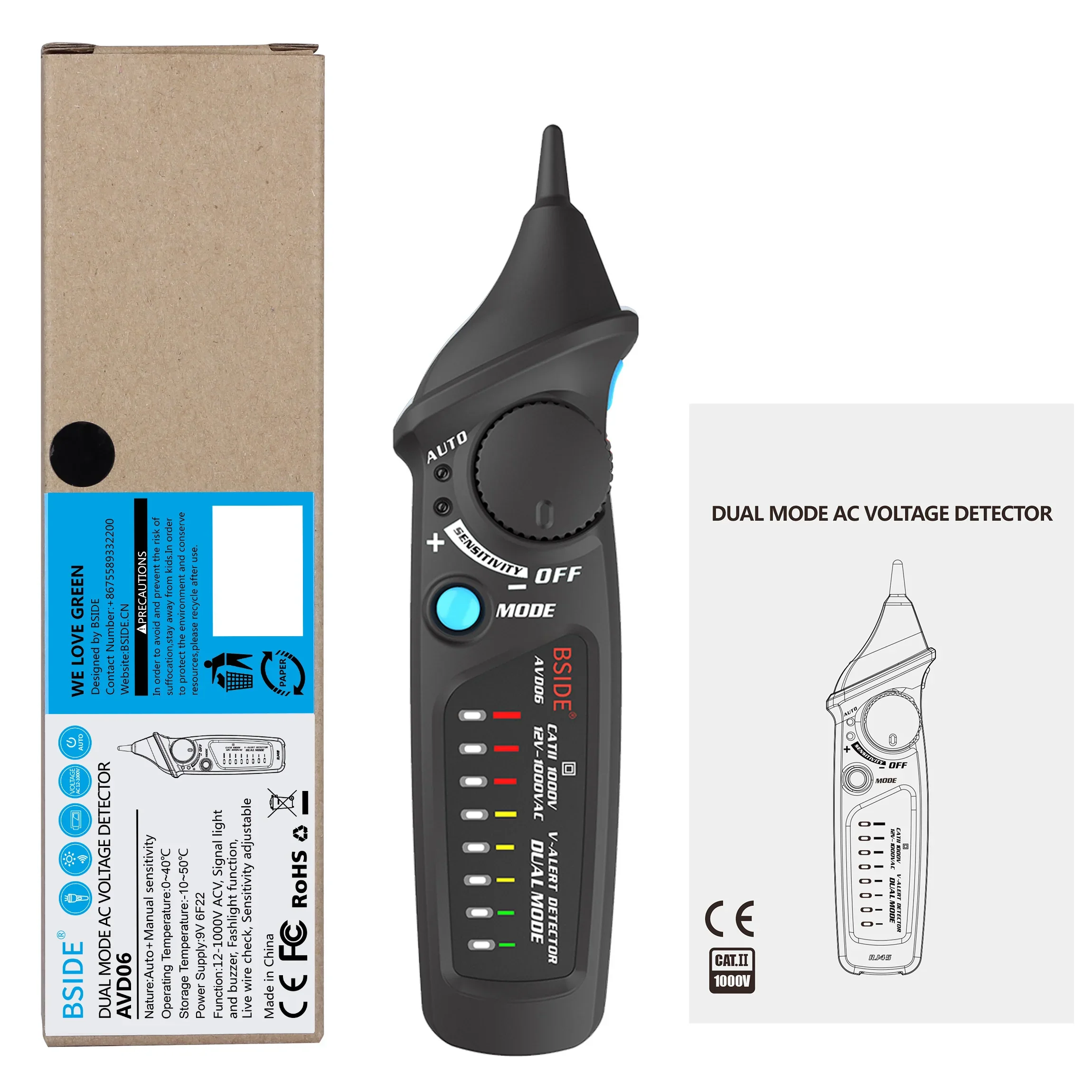 BSIDE AVD06 Non-Contact Voltage detector indicator Profession Smart Test Pencil Live/phase Wire Breakpoint NCV Continuity Meter - Image 7