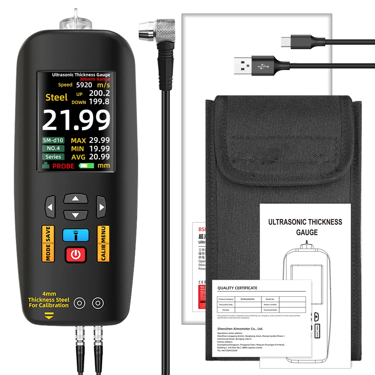 BSIDE Digital Ultrasonic Thickness Gauge High Precision Metallic ceramics composites Tester Meter 1-300mm 0.01mm Resolution - Image 6