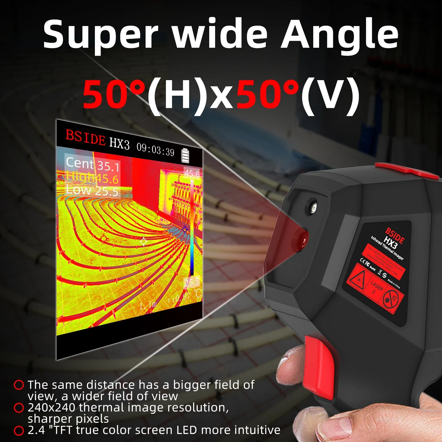 BSIDE HX3 Thermal Imaging Thermometer High PrecisionPipe Leak Detection 240x240 Thermal Resolution 2.4'' TFT Color Screen LED - Image 6