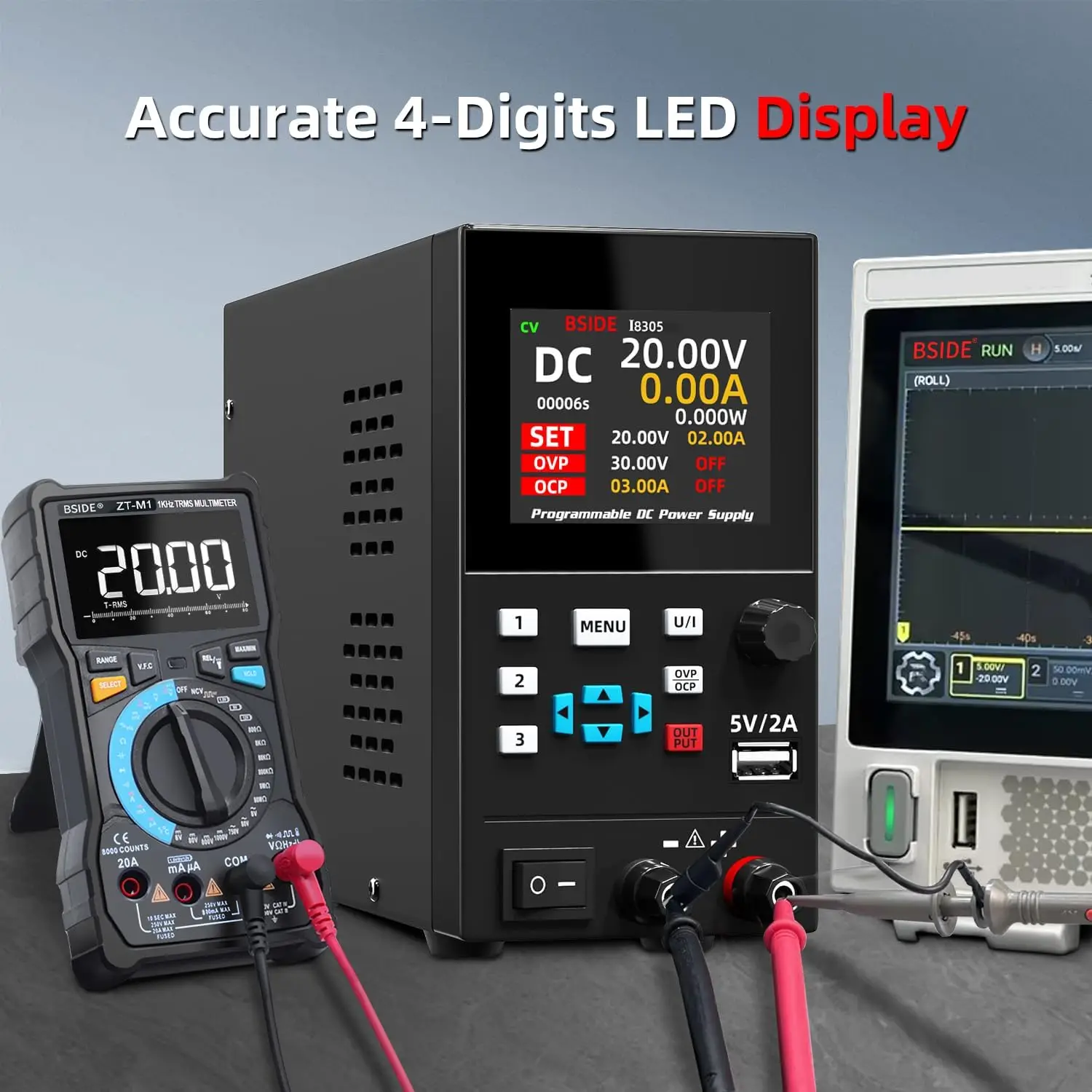 BSIDE I8 DC Laboratory Regulated Power Supply Programmable 30V 10A Adjustable Bench Switch Preset Current Stabilizer ON/OFF - Image 3