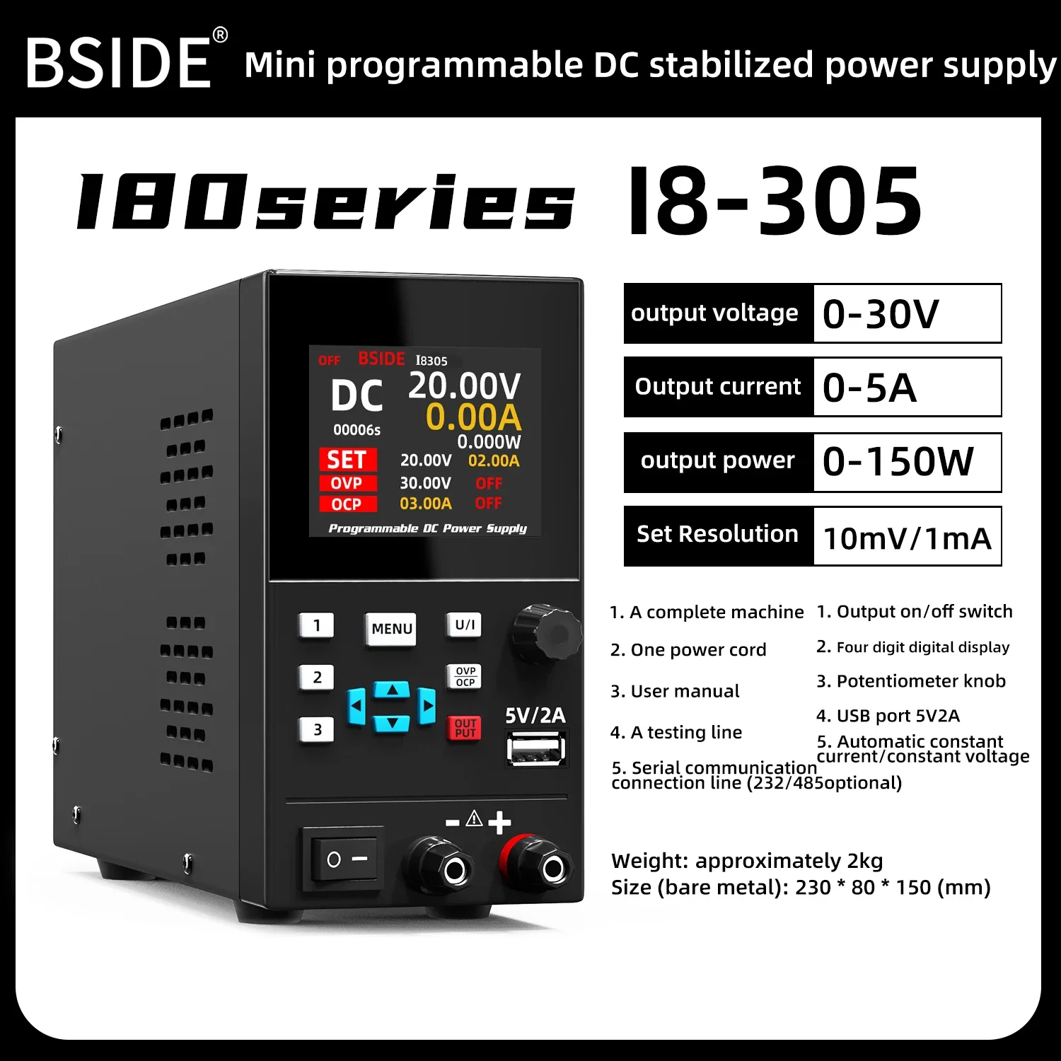 BSIDE I8 DC Laboratory Regulated Power Supply Programmable 30V 10A Adjustable Bench Switch Preset Current Stabilizer ON/OFF - Image 7