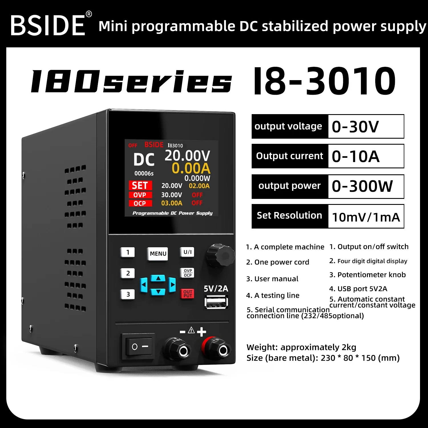 BSIDE I8 DC Laboratory Regulated Power Supply Programmable 30V 10A Adjustable Bench Switch Preset Current Stabilizer ON/OFF - Image 8