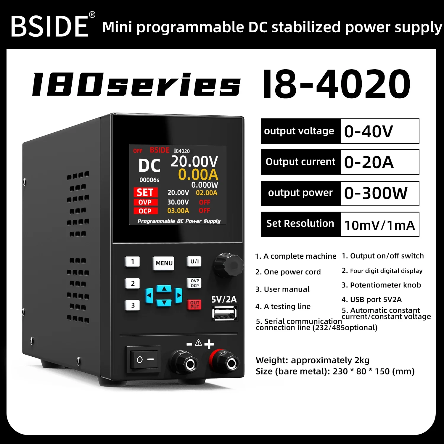BSIDE I8 DC Laboratory Regulated Power Supply Programmable 30V 10A Adjustable Bench Switch Preset Current Stabilizer ON/OFF - Image 9