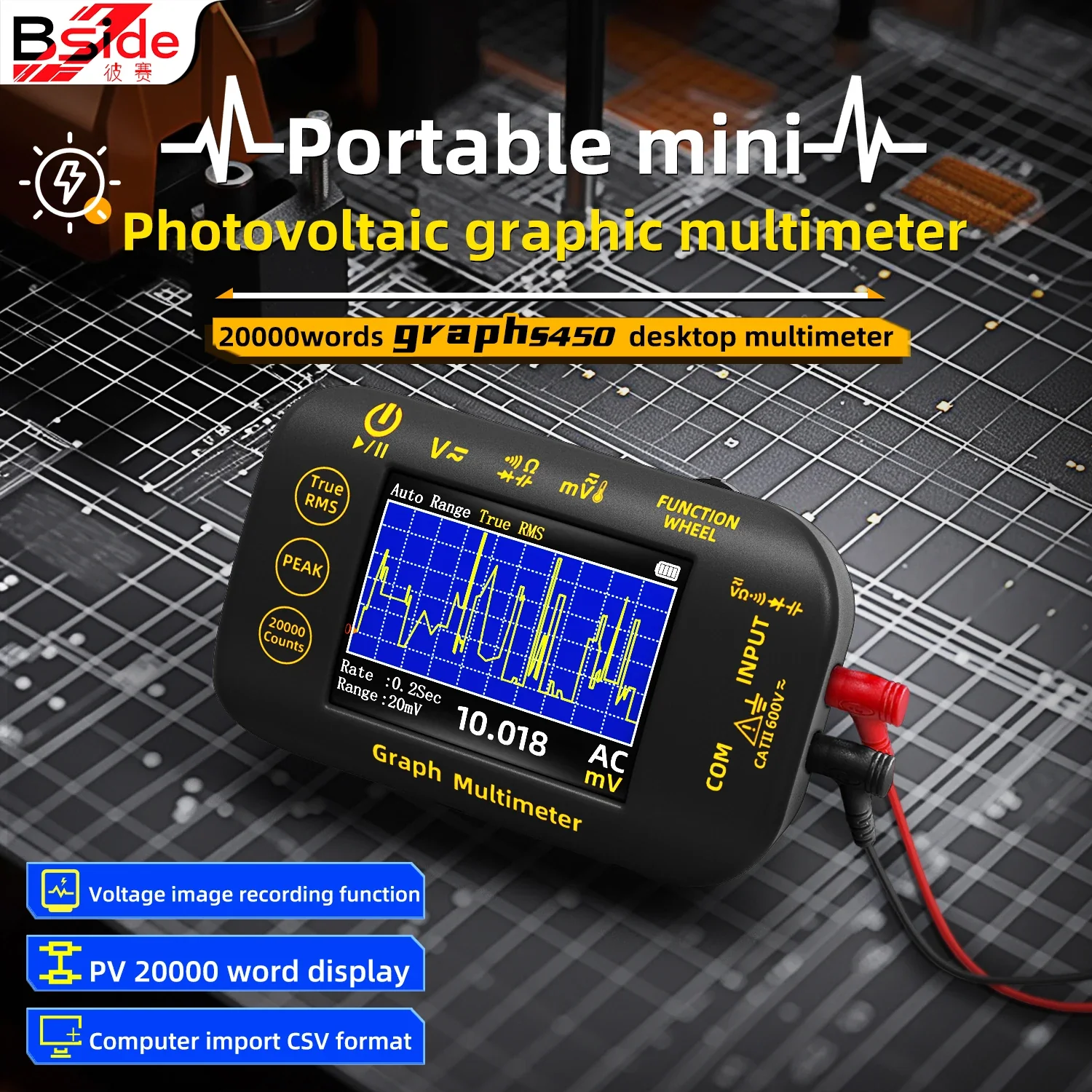 BSIDE S40/S450  Mini Digital Multimeter 20000counts High-precision Multitester 200Mohm Resistance Voltage Capacitance Hz Continuity Tester - Image 3