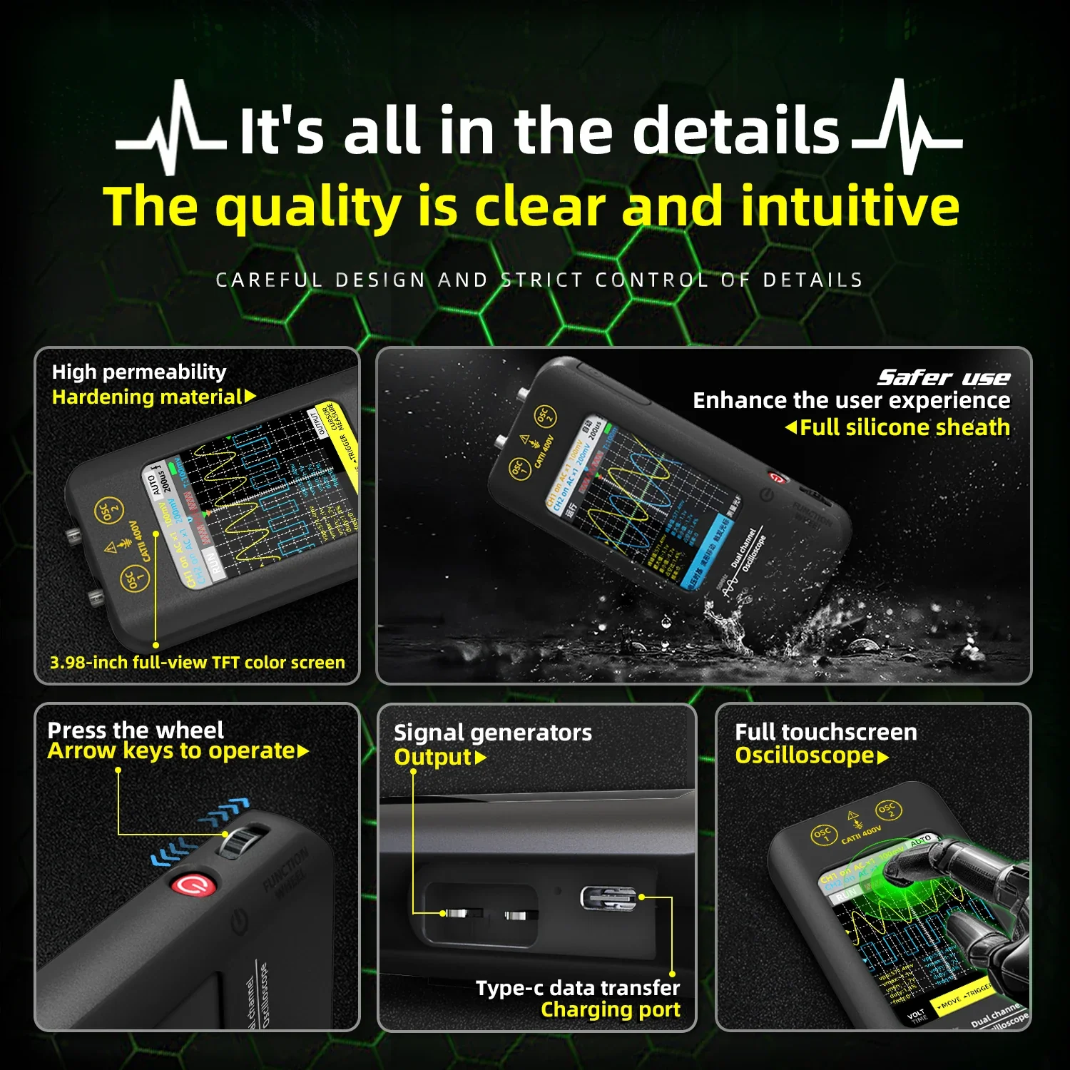 BSIDE New Touch Screen Digital Oscilloscope+Signal Generator Dual Channel 50MHz Automatic Osciloscópio Tools Graphic Tester - Image 4