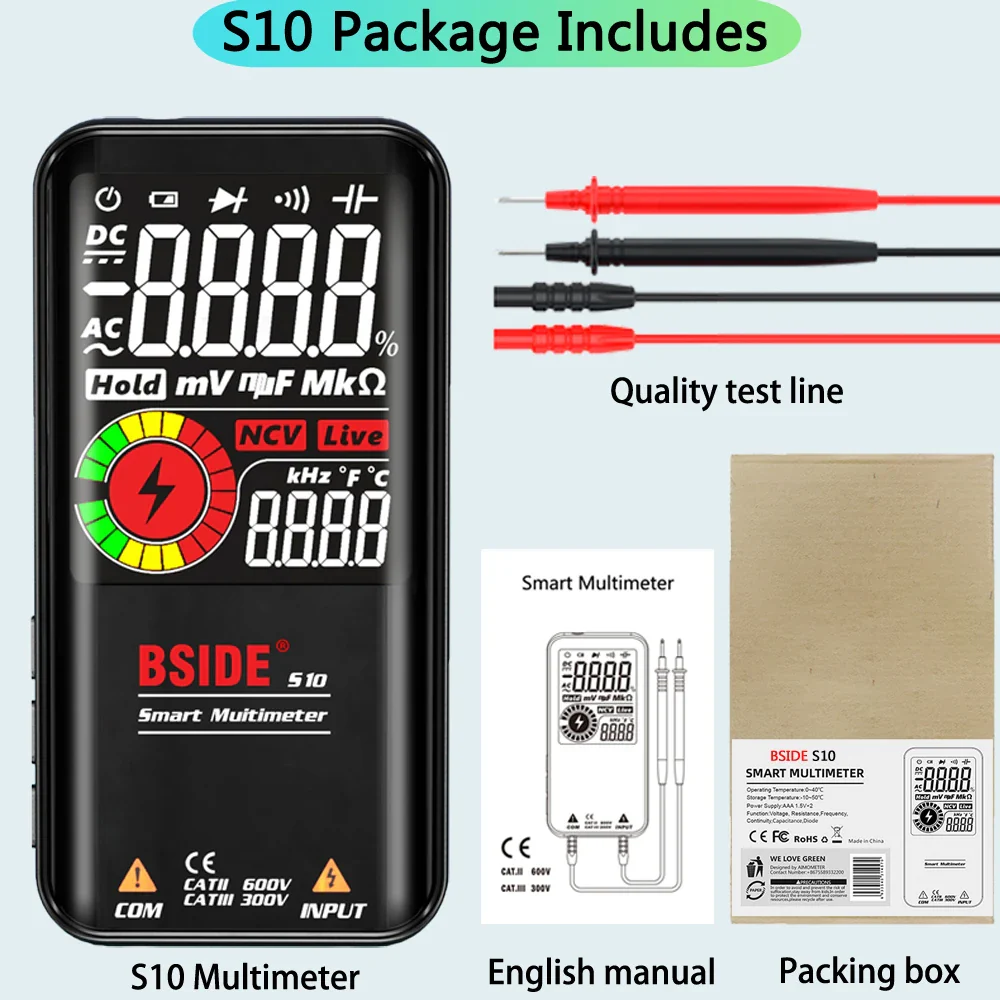 BSIDE S1 S1CL New Voltage Detector Tester Digital Multimeter Smart LCD Portable DC AC Voltage Ohm Continuity Hz NCV Test Meter - Image 8