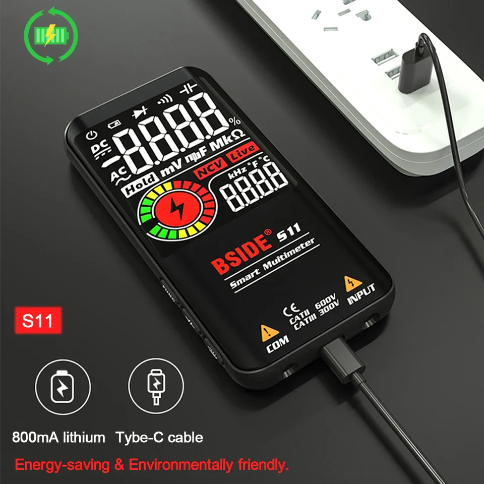 BSIDE S10 Smart Digital Multimeter Profesional 9999 Multitester DC AC Voltage Capacitor Ohm Diode USB Recharge Electric Tester - Image 2