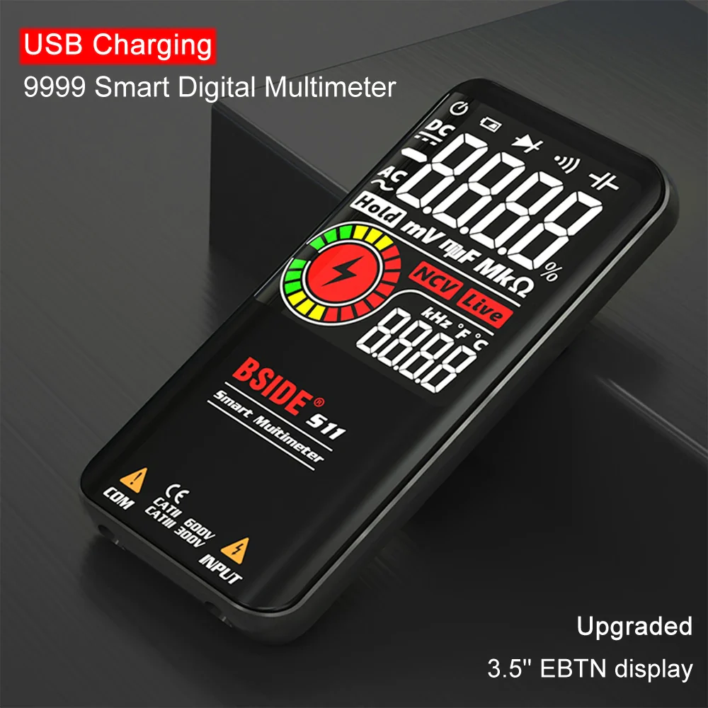 BSIDE S10 Smart Digital Multimeter Profesional 9999 Multitester DC AC Voltage Capacitor Ohm Diode USB Recharge Electric Tester - Image 3