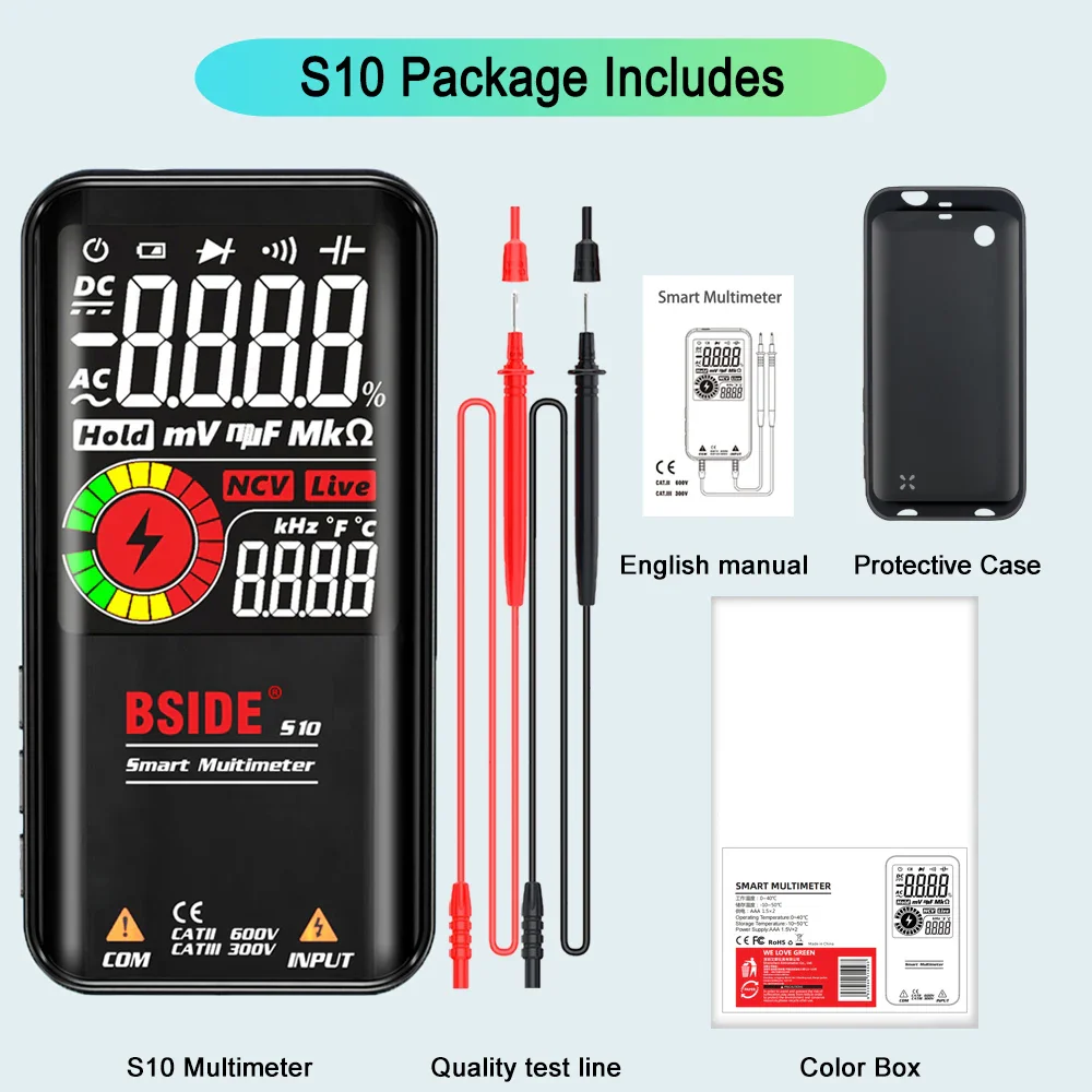 BSIDE S10 Smart Digital Multimeter Profesional 9999 Multitester DC AC Voltage Capacitor Ohm Diode USB Recharge Electric Tester - Image 7