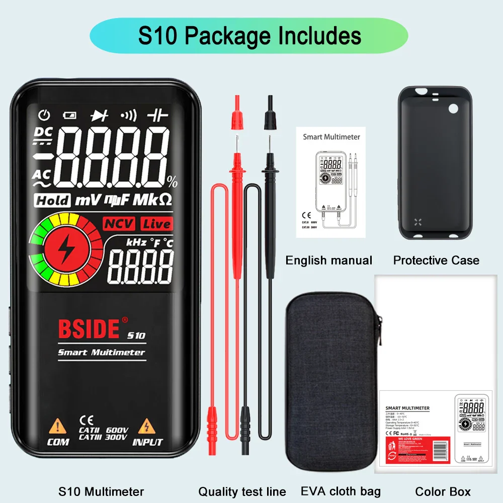 BSIDE S10 Smart Digital Multimeter Profesional 9999 Multitester DC AC Voltage Capacitor Ohm Diode USB Recharge Electric Tester - Image 8
