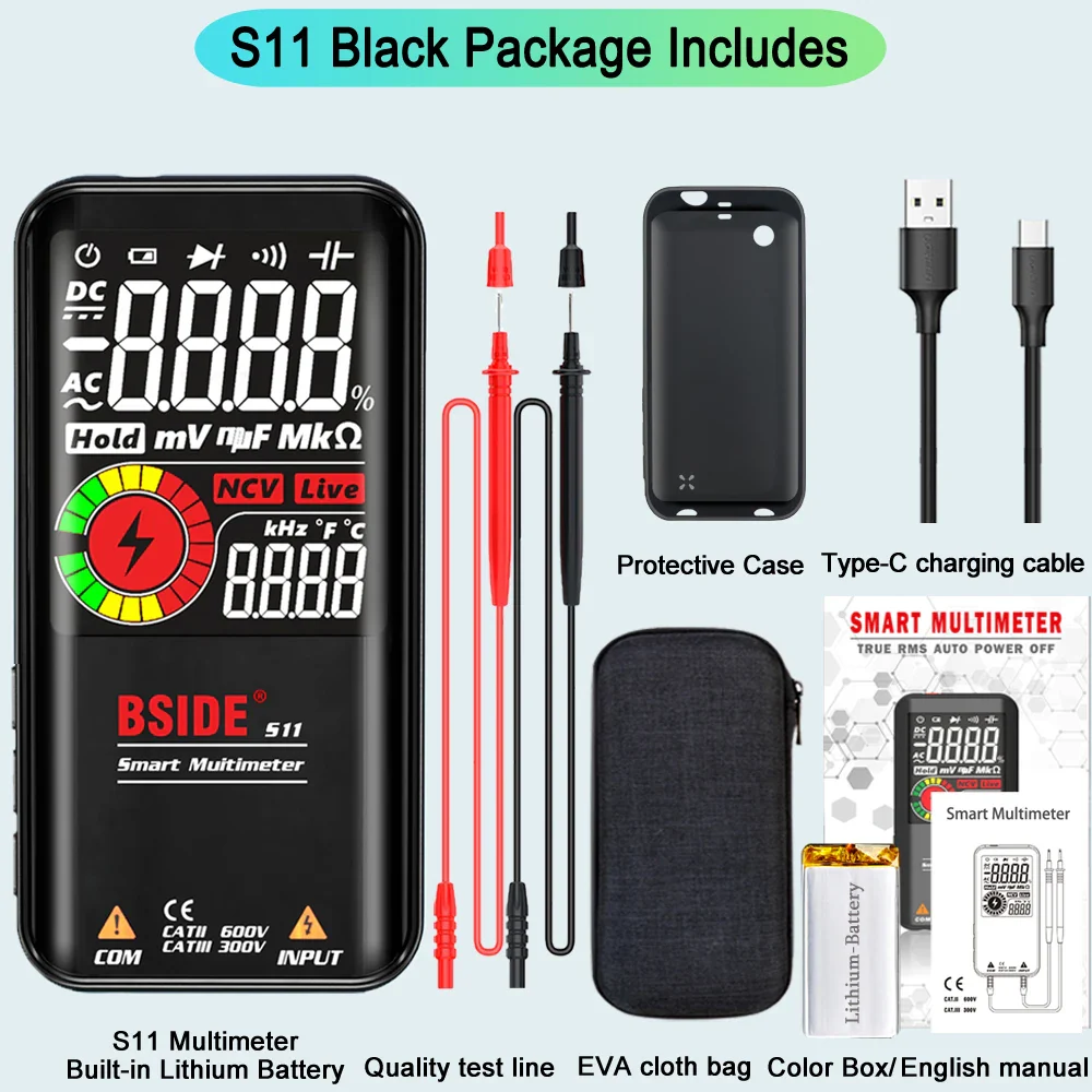 BSIDE S10 Smart Digital Multimeter Profesional 9999 Multitester DC AC Voltage Capacitor Ohm Diode USB Recharge Electric Tester - Image 9