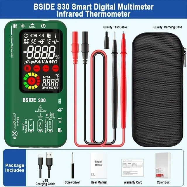 BSIDE S30 Smart Digital Multimeter 15V Diode Infrared Thermometer AC DC Voltage Current Recharge Professional Electronic Tester - Image 7