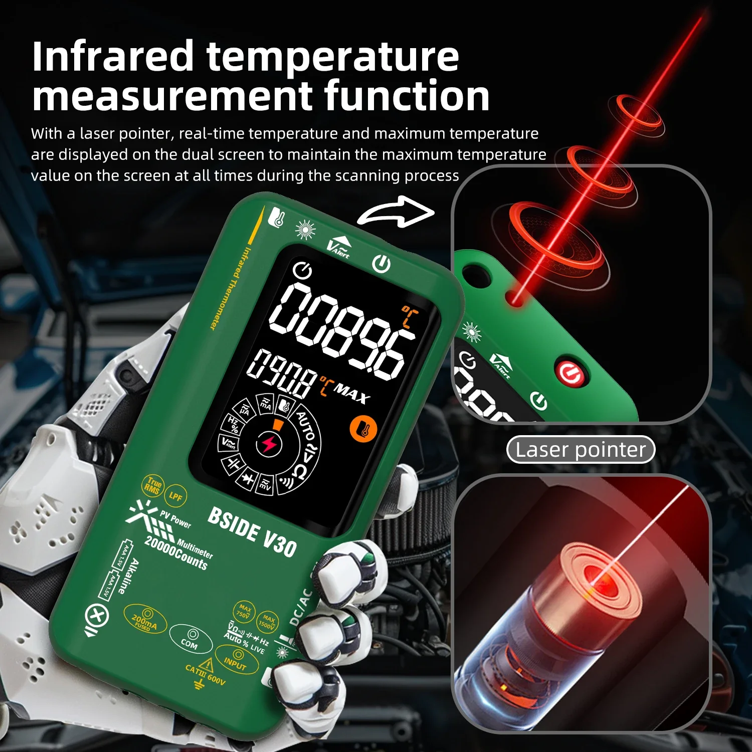 BSIDE V30 Digital Multimeter 20000counts Smart Infrared Temperature Tester T-RMS 1500V DC AC Voltage Rechargeable Multiteter DMM - Image 3