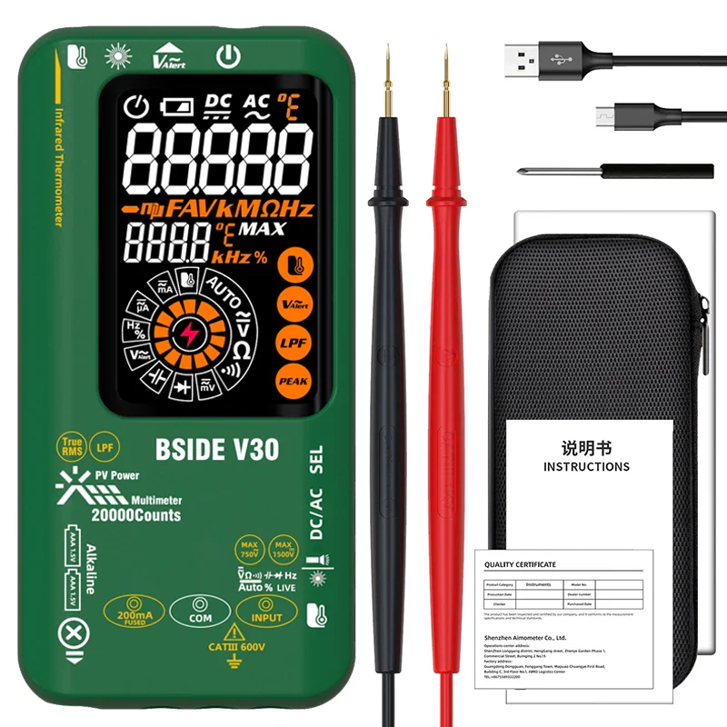 BSIDE V30 Digital Multimeter 20000counts Smart Infrared Temperature Tester T-RMS 1500V DC AC Voltage Rechargeable Multiteter DMM - Image 7
