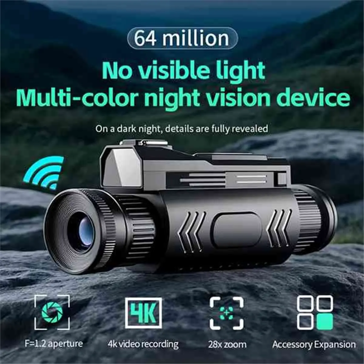 D12 4K Digital Night Vision Monocular 28X Infrared Night Vision Goggles 68MP Digital Zoom Wifi Telescope for Camping - Image 2