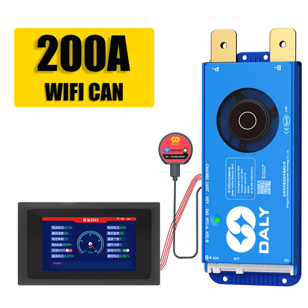 Daly BMS WiFi Active BMS 250 amperios for Lifepo4 4S 8S 24S 100A 150A 200A 500A Active Balance 1A Built-in BT 7S 24V 12V 48V - Image 16
