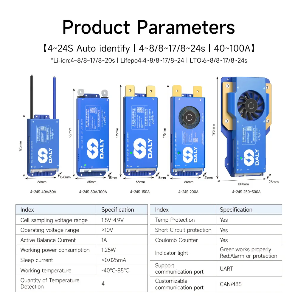 Daly BMS WiFi Active BMS 250 amperios for Lifepo4 4S 8S 24S 100A 150A 200A 500A Active Balance 1A Built-in BT 7S 24V 12V 48V - Image 3