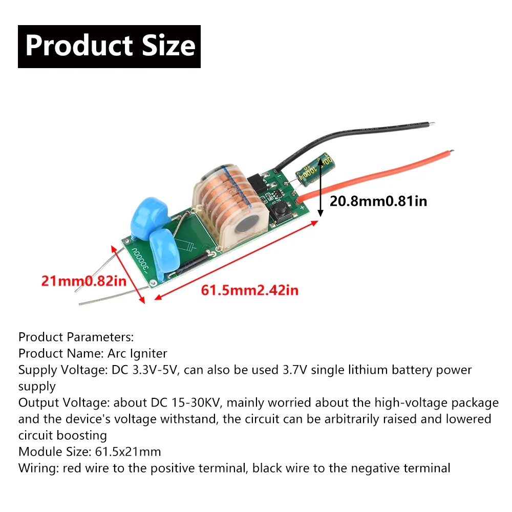 DC 3.3V-5V to DC 15-30KV High voltage Generator Ignition Module No-load High Power Boost Converter 3.7V Arc Igniter Transformer - Image 6