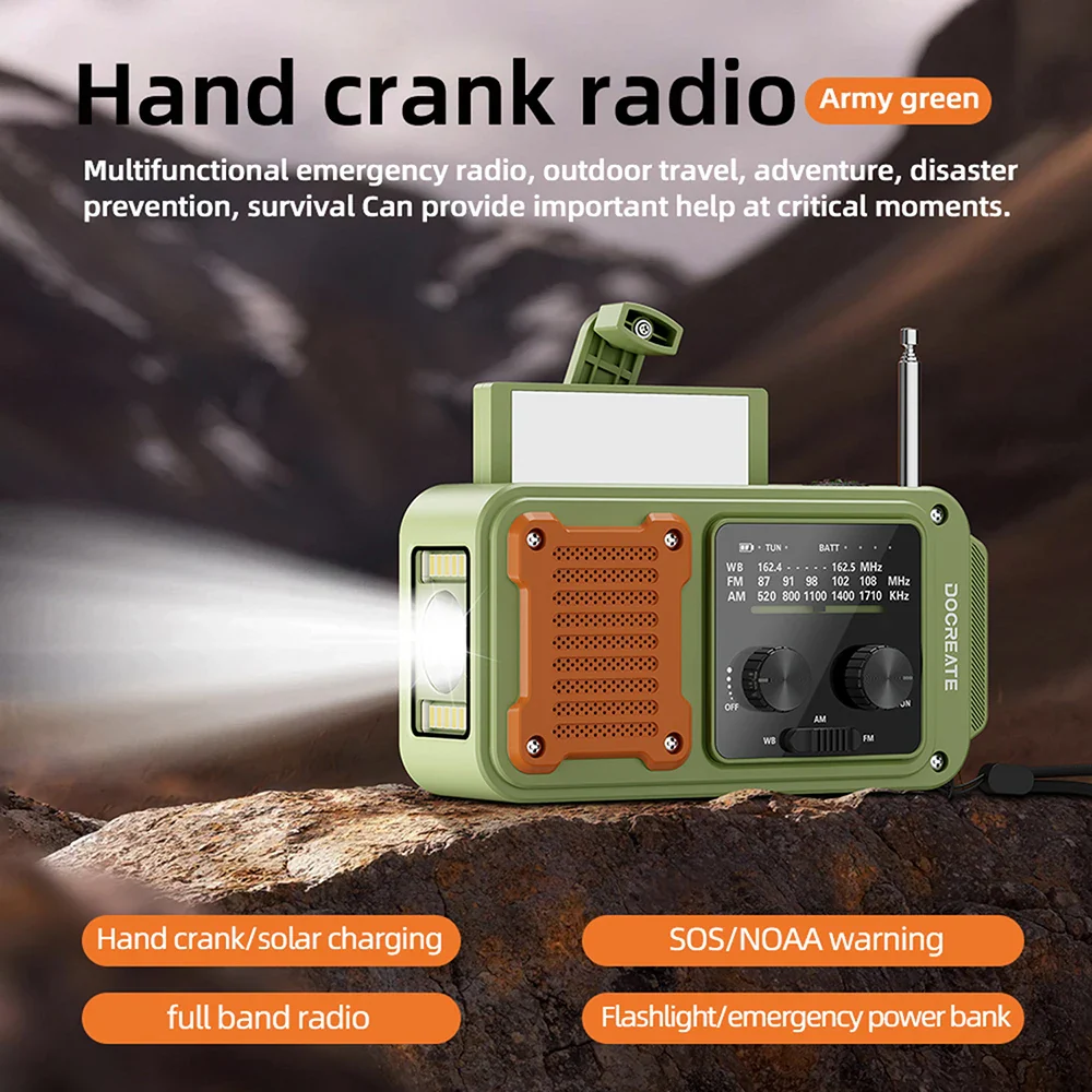 DC 5V 2A 7-in-1 87-108MHZ Multi-Function Emergency Radio: AM/FM/WB Full-Band Portable Radio with USB-C Interface - Image 2