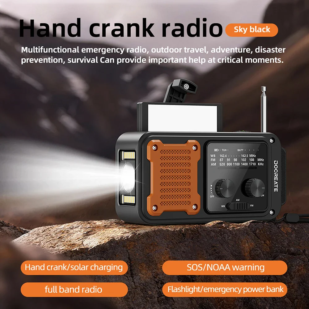 DC 5V 2A 7-in-1 87-108MHZ Multi-Function Emergency Radio: AM/FM/WB Full-Band Portable Radio with USB-C Interface - Image 3