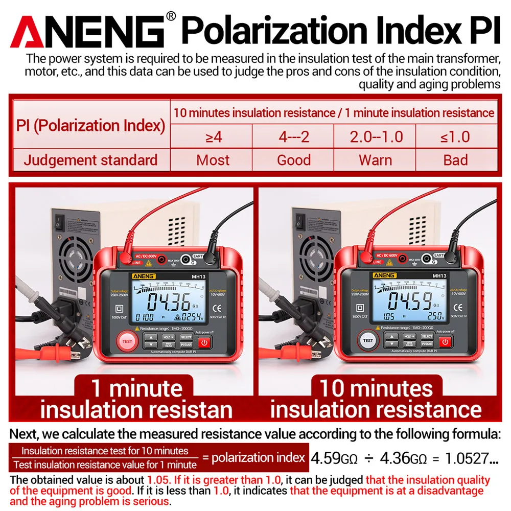 ANENG MH13 Digital Insulation Resistance Tester 2500V High Voltage Megohmmeter 200GΩ Megger Meter AC DC Voltage Tester for Cable Motor - Image 5