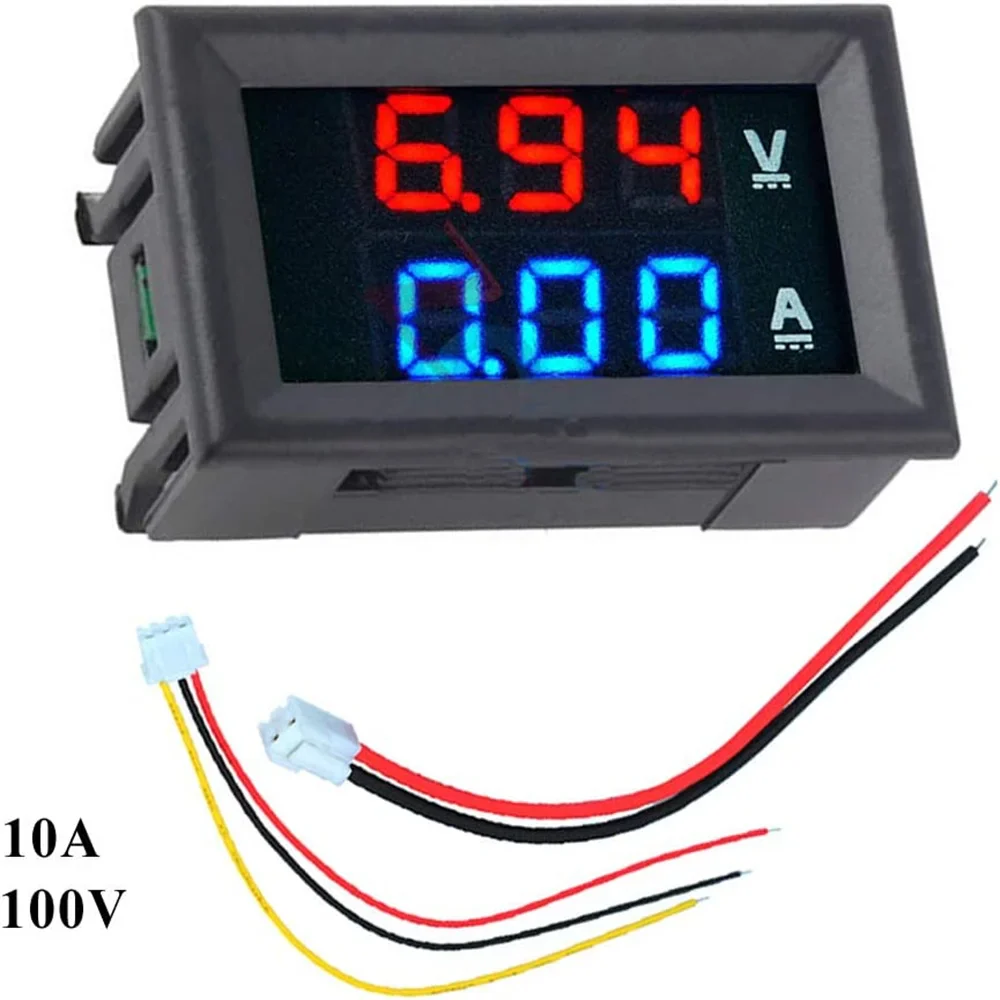 Digital Voltmeter Ammeter DC 100V 10A Amp Voltage Current Meter Tester 0.28 Inch Dual LED Display Panel with Connect Wires - Image 2