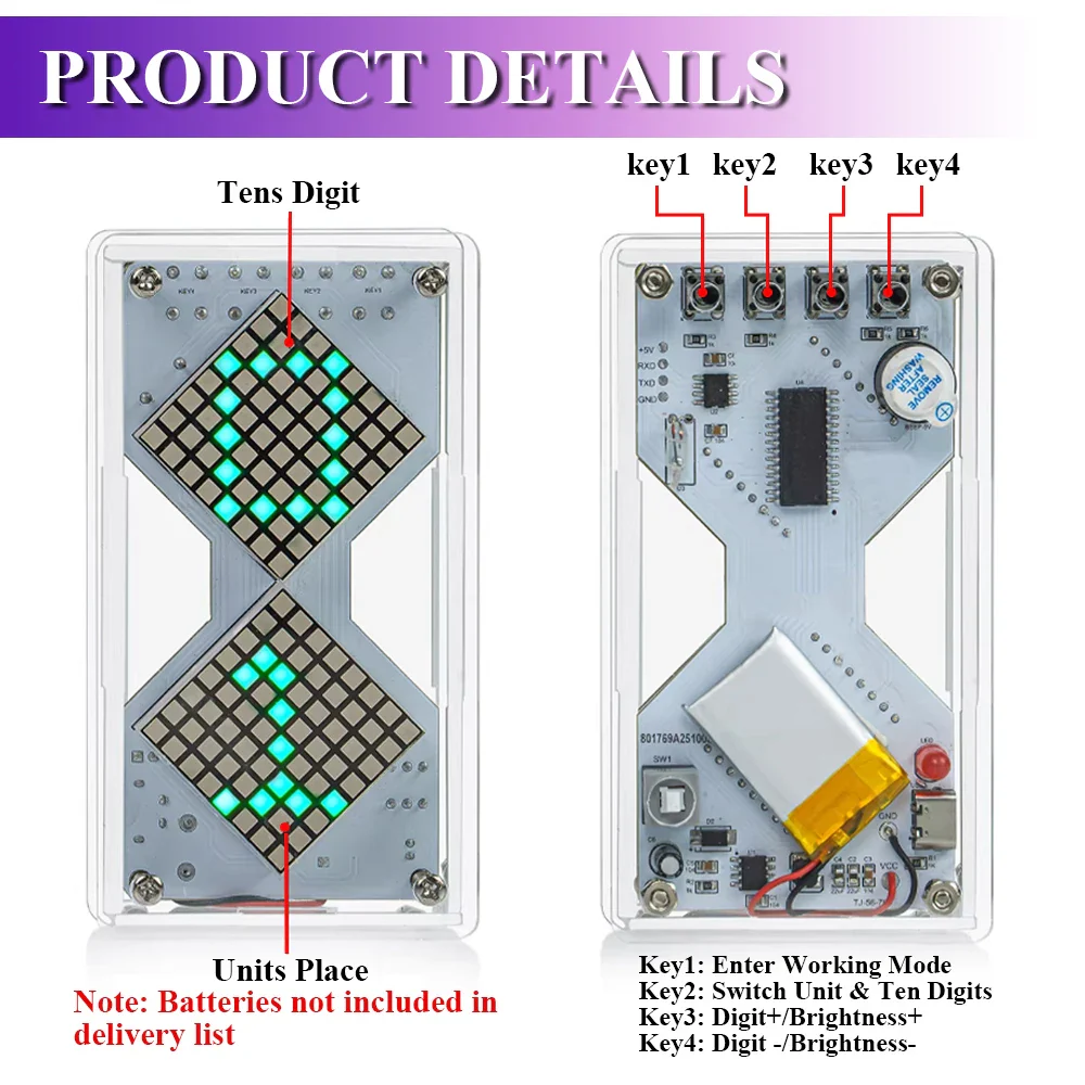 DIY Electronic Kit LED Dot Matrix Component Hourglass Gravity-Sensing Timer PCB Soldering Practice Kit Dual Power Supply DC5V - Image 4