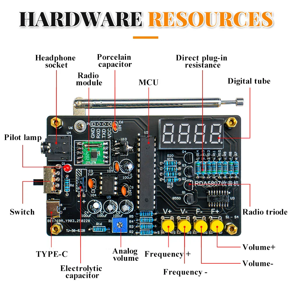 DIY Electronic Kit RDA5807M FM Radio 87-180MHz with Digital Tube Display STC15 Microcontroller Electronic Soldering Projects - Image 3