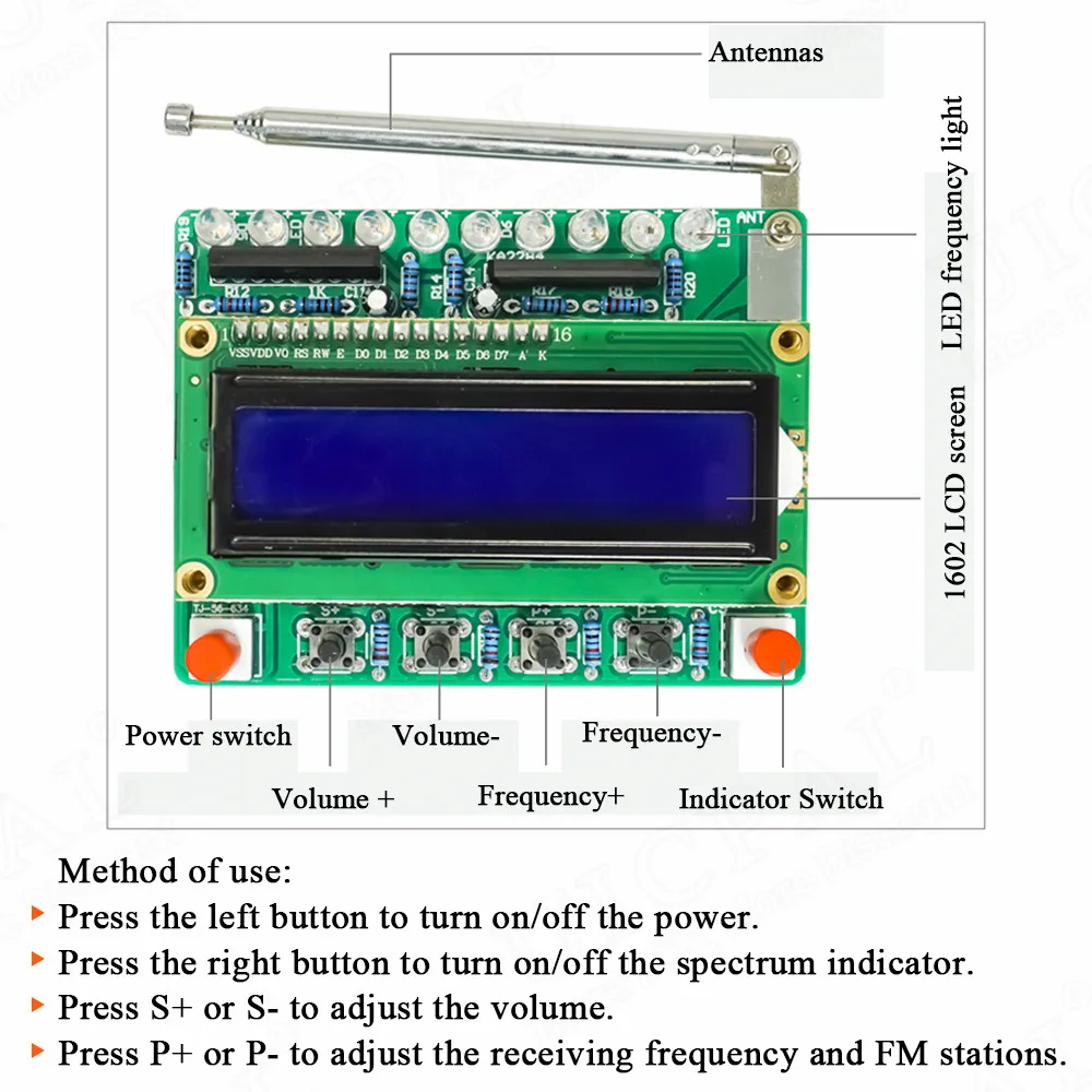 DIY FM Radio Electronic Kit Adjustable Frequency 87-108MHZ LCD1602 Display PCB Soldering Project Practice Solder RDA5807 - Image 3