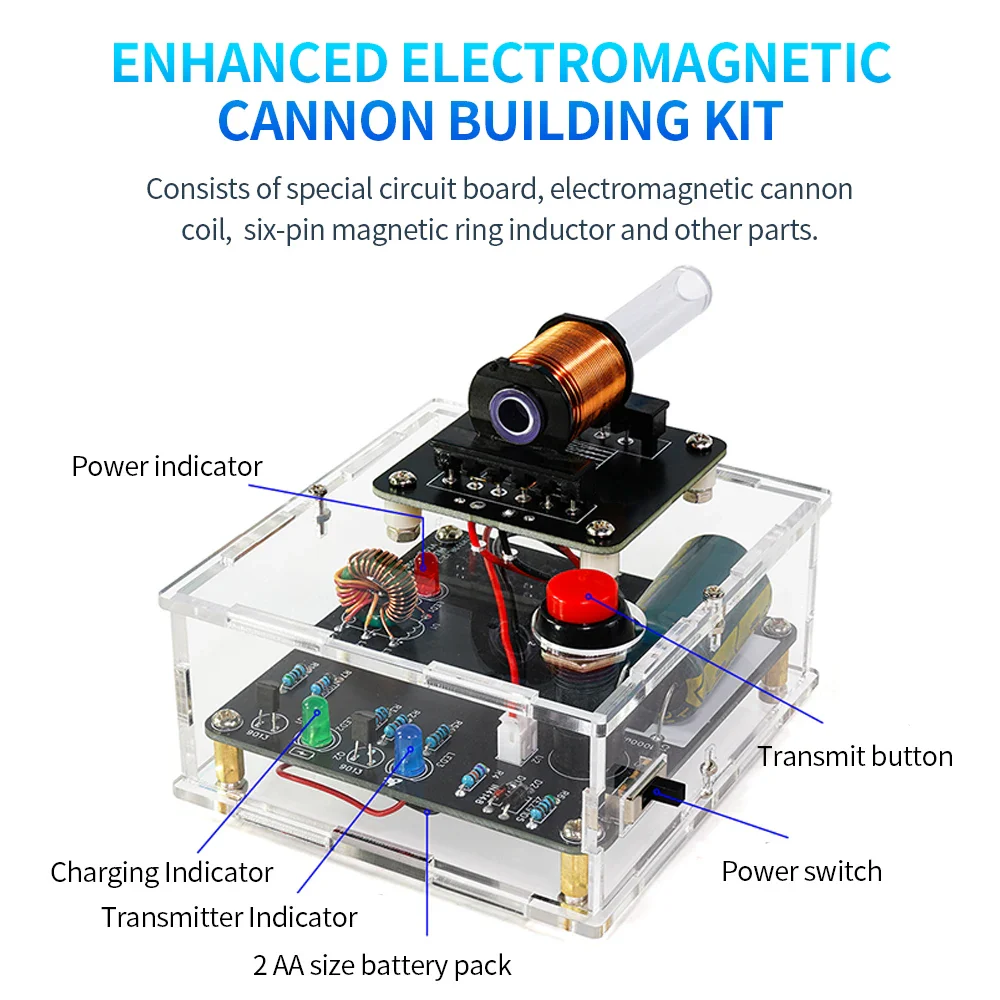 DIY High-Voltage Electromagnetic Cannon Electronic Kit DC3V Enhanced Edition Circuit Board Soldering Practice Kit - Image 2
