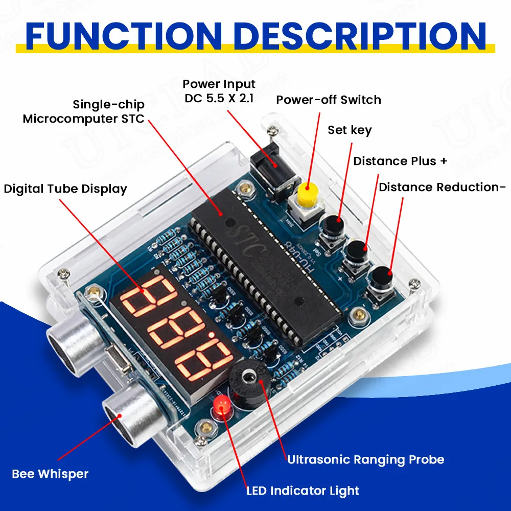DIY Ultrasonic Ranging Electronic Kit STC with LED Measuring Distance 0-4M Radar Alarm DIY Soldering Project Practice Solder - Image 3