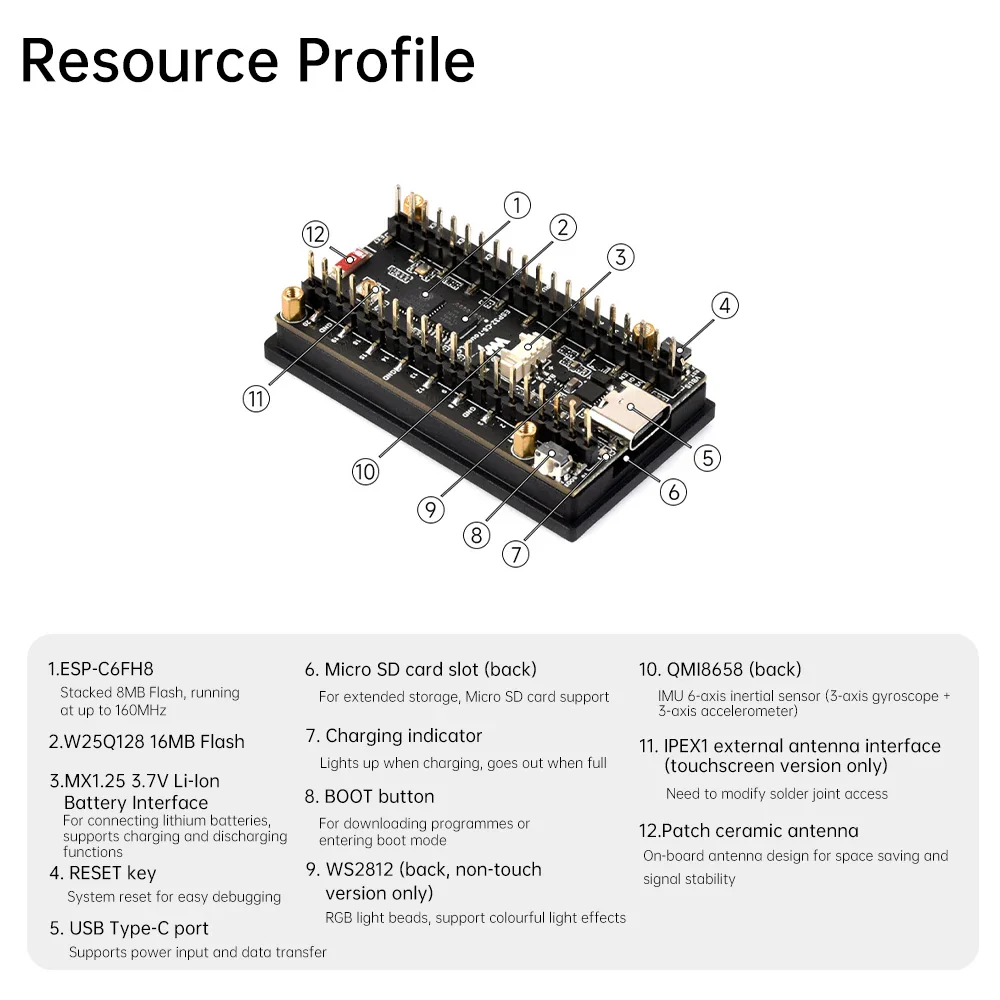 ESP32-C6 1.9 Inch Capacitive Touch Display IPS 170×320 LCD Camera Touch Option Supports WiFi Bluetooth Development Board ESP-32 - Image 4