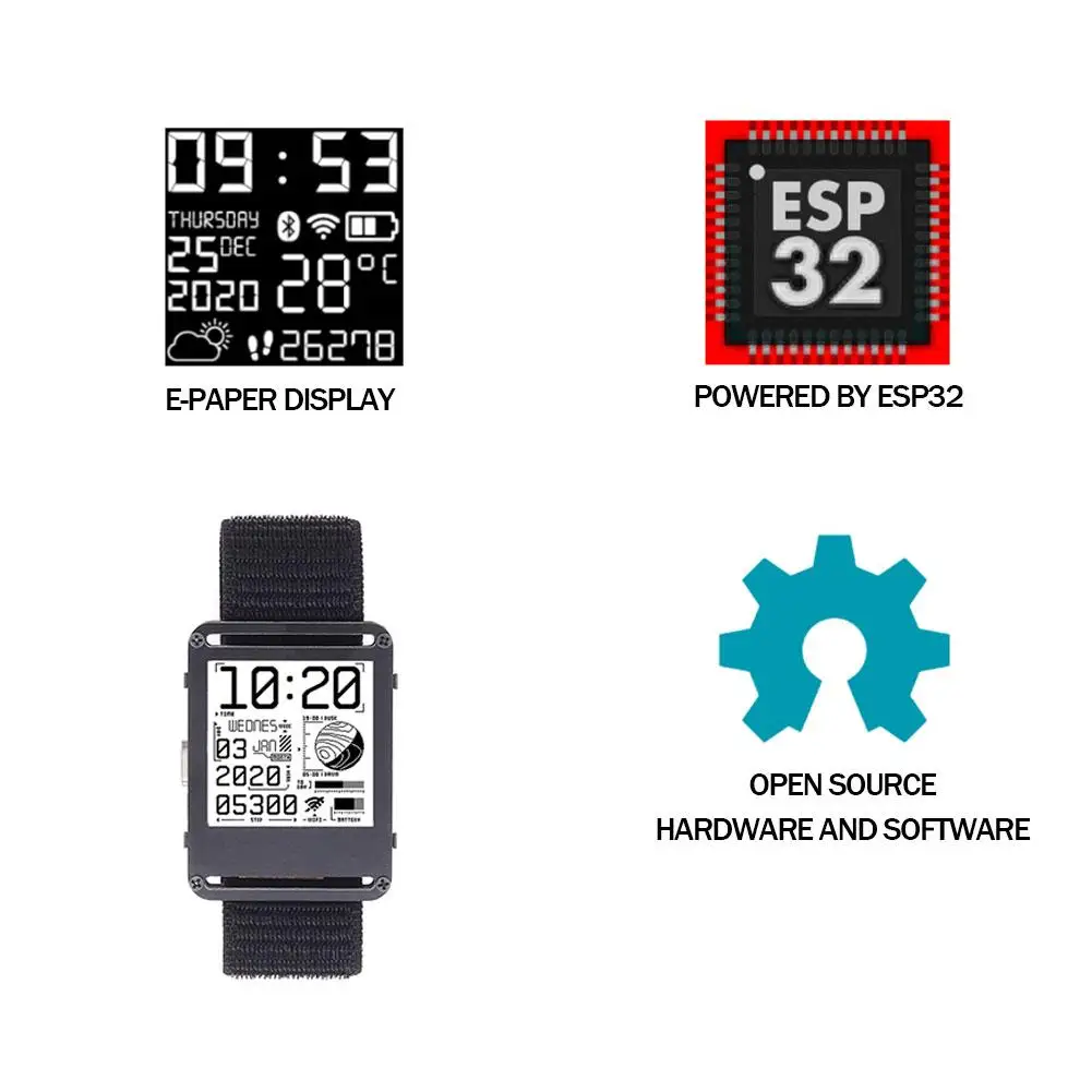 ESP32 Open Source V2.0 Gift E-ink Display Smart Watch Display Screen 200x200 Ultra-low Power Electronic Smart Watch 2025 - Image 6