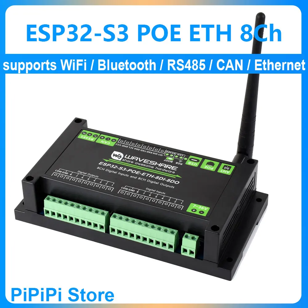ESP32-S3 Industrial Control Board 8-Channel Controller with WiFi Bluetooth CAN IoT RS485 and RJ45 ETH interfaces POE - Image 2