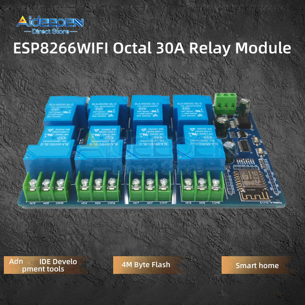 ESP8266 ESP-12F Development Board 8 Channels DC 7-28/5V 30A WiFi Relay Module for DIY Smart Home and Industrial Control - Image 2