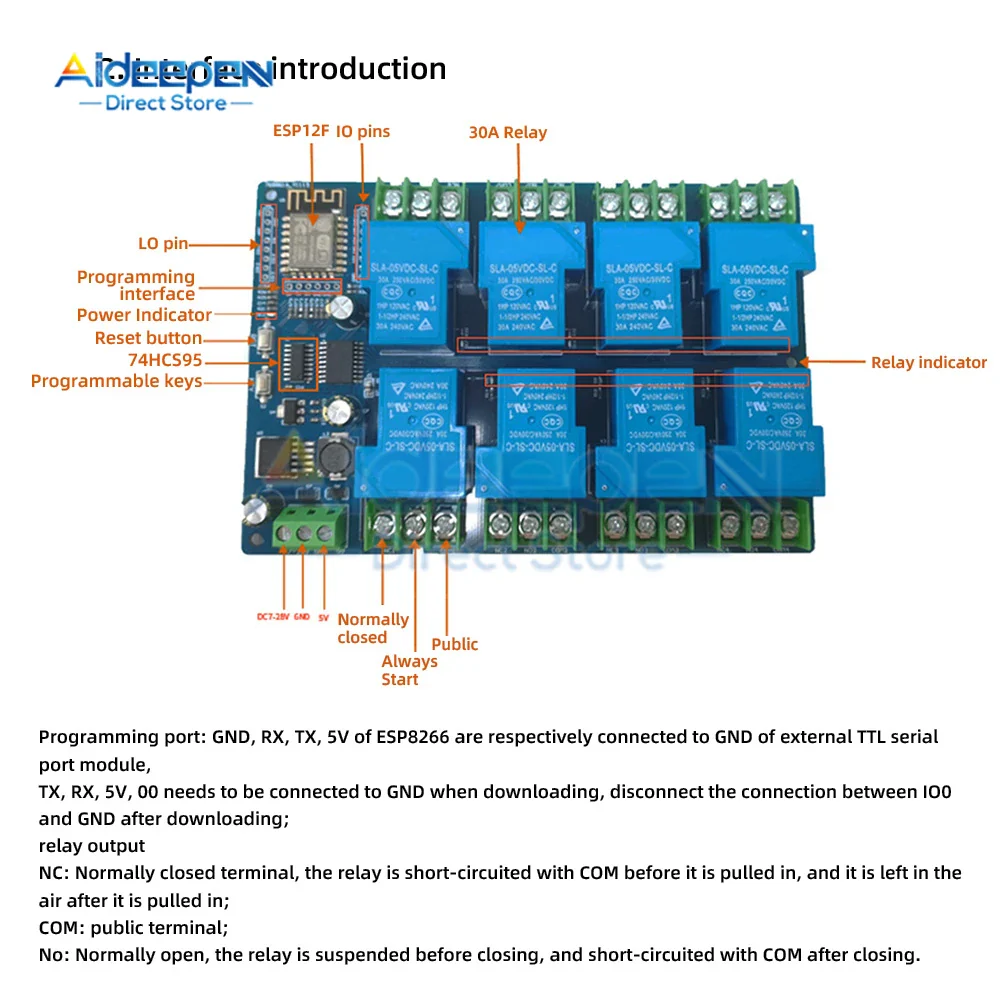 ESP8266 ESP-12F Development Board 8 Channels DC 7-28/5V 30A WiFi Relay Module for DIY Smart Home and Industrial Control - Image 3