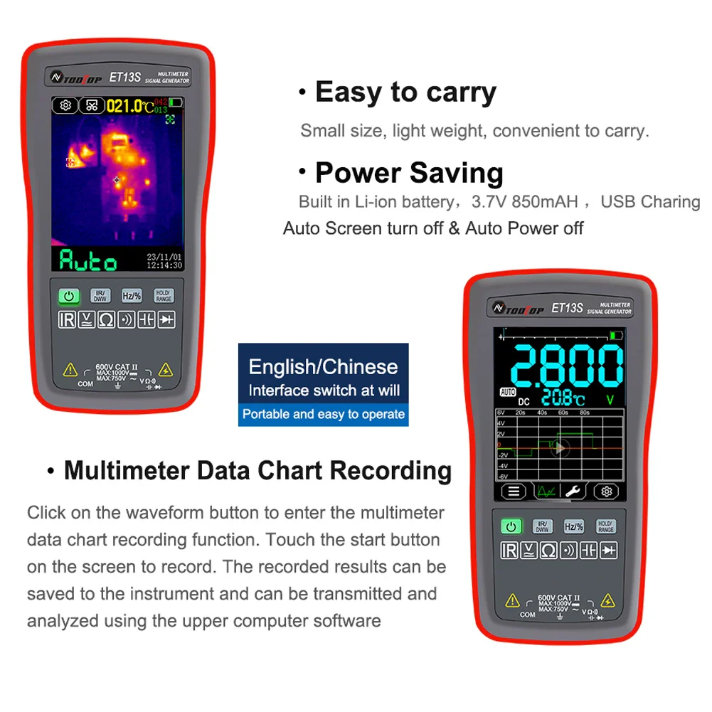 ET13S 2in1 Thermal Imager Multimeter 10000 Counts Counts 2.8-inch Touchscreen -20℃ to 550℃ Temperature Measurement IR-Camera - Image 4