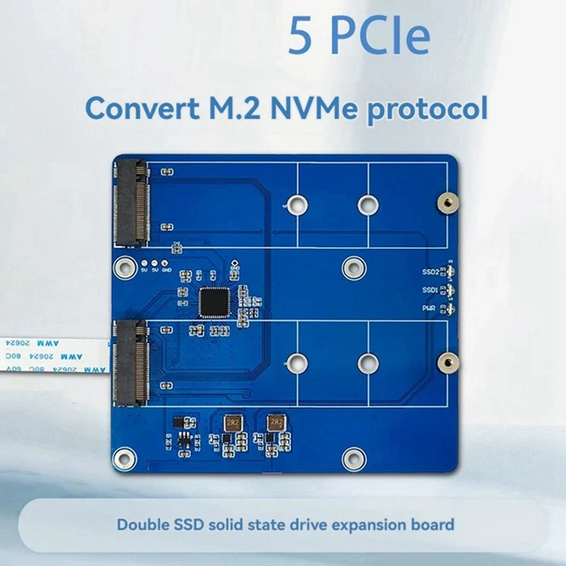 Expansion Board Module For Raspberry Pi 5 PCIE M.2 Dual SSD Expansion Board NVME Protocol Portable Module - Image 3