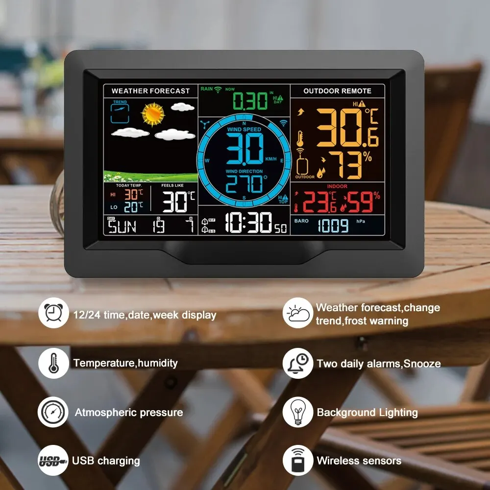 FJ3390A Functional Professional Weather Station Temperature Humidity Wind Speed and Rainfall Detection Weather Forecast Clock - Image 3