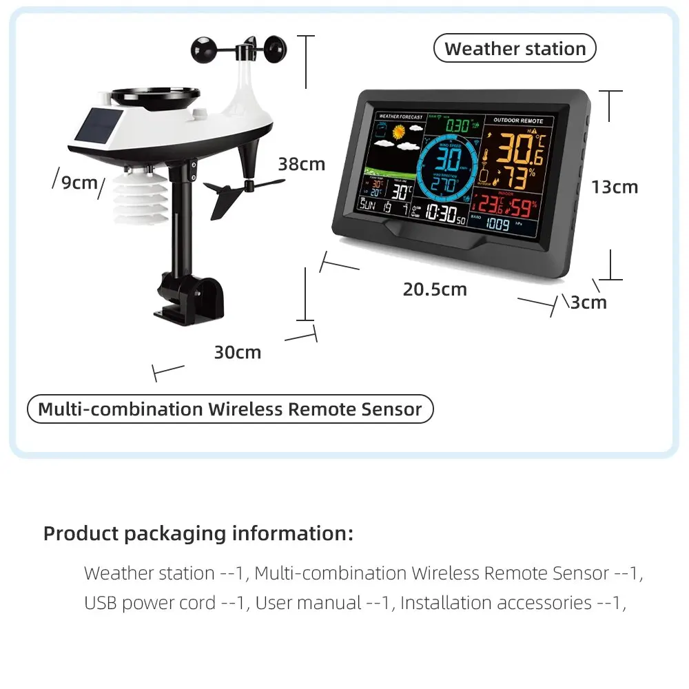 FJ3390A Functional Professional Weather Station Temperature Humidity Wind Speed and Rainfall Detection Weather Forecast Clock - Image 6