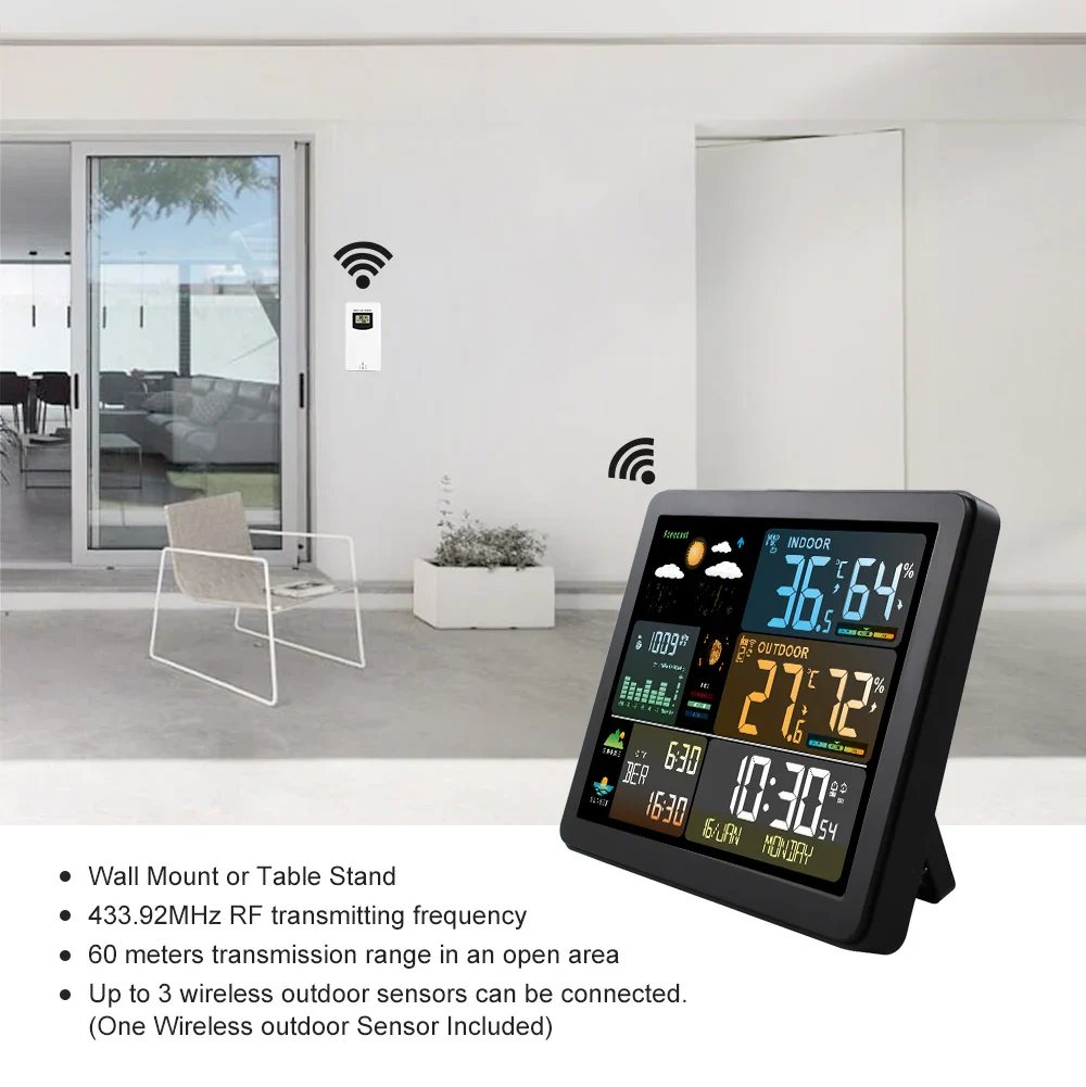 FJ3566M Smart Weather Station Indoor and Outdoor Temperature & Humidity Meter Weather Clock Temperature &Humidity Gauge 1 Sensor - Image 3