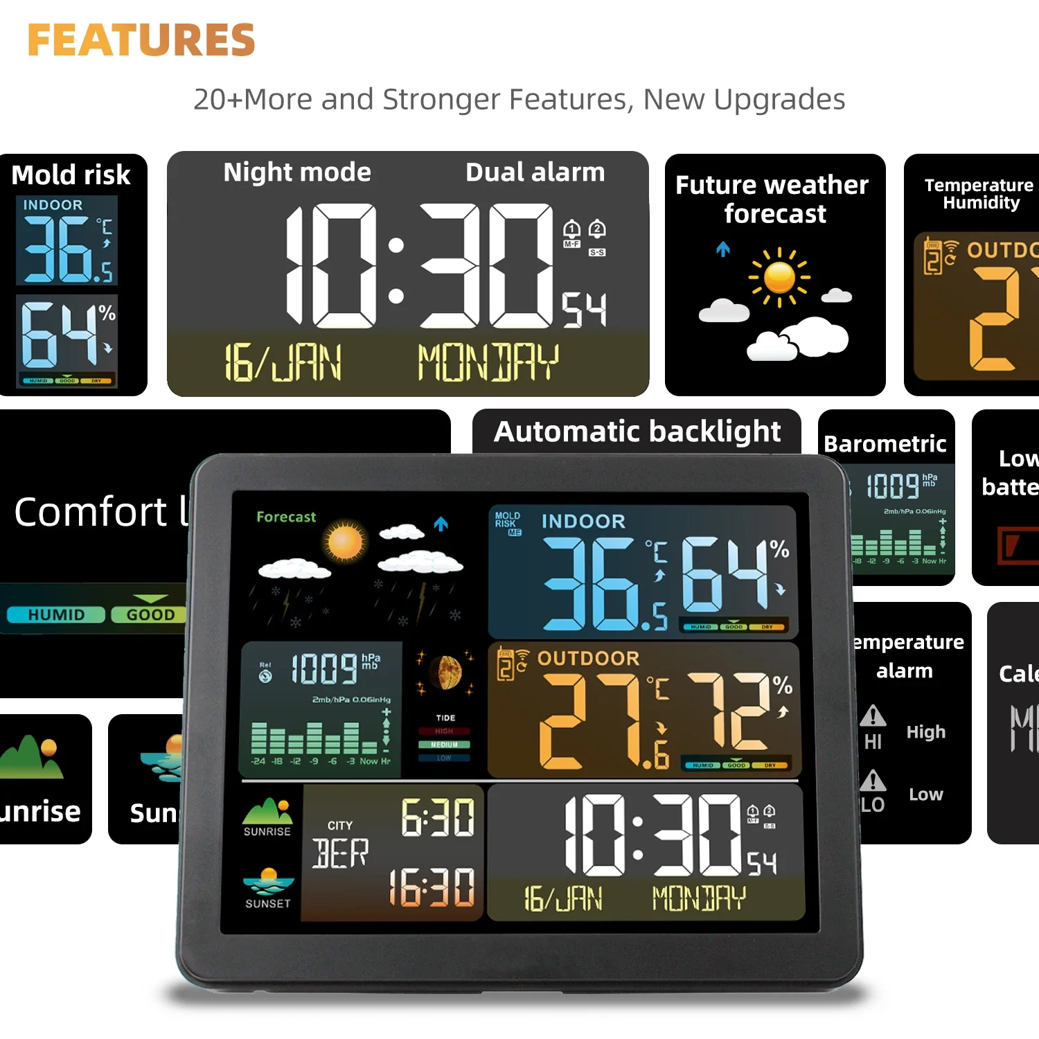 FJ3566M Smart Weather Station Indoor and Outdoor Temperature & Humidity Meter Weather Clock Temperature &Humidity Gauge 1 Sensor - Image 4