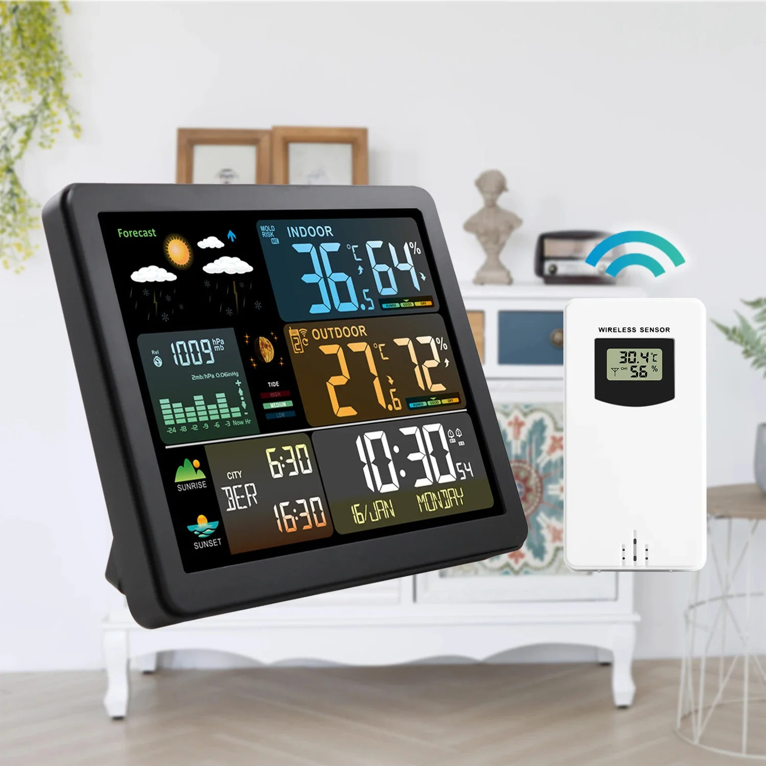 FJ3566M Smart Weather Station Indoor and Outdoor Temperature & Humidity Meter Weather Clock Temperature &Humidity Gauge 1 Sensor - Image 5
