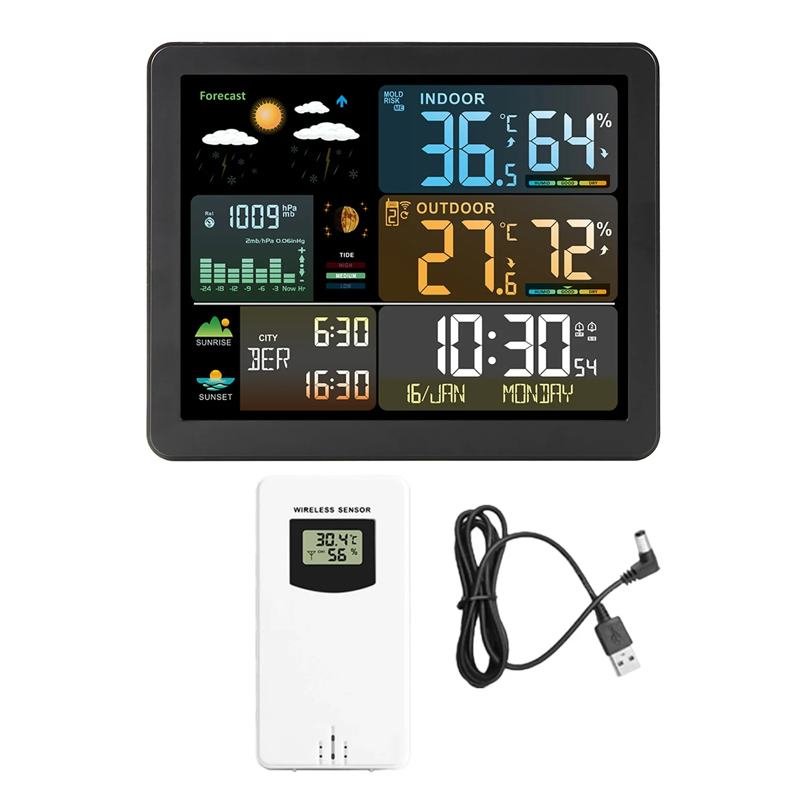 FJ3566M Smart Weather Station Indoor and Outdoor Temperature & Humidity Meter Weather Clock Temperature &Humidity Gauge 1 Sensor - Image 6