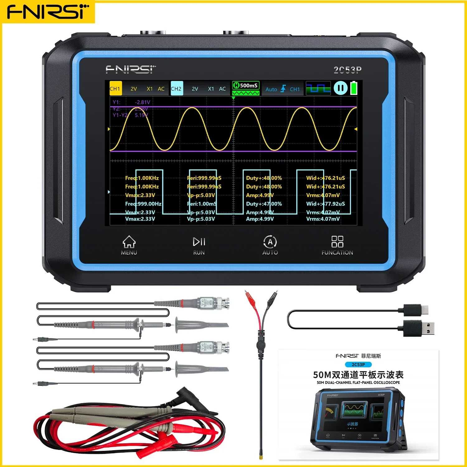 FNIRSI 2C53P 3-IN-1 Dual Channel Tablet Touchable Oscilloscope Multimeter - Image 7