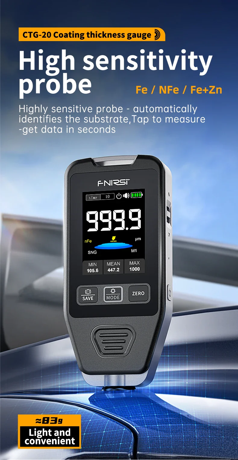FNIRSI CTG-20 Coating Thickness Gauge 0-1400um Fe nFe Fe+Zn Electroplate Metal & Putty Powder - Image 11